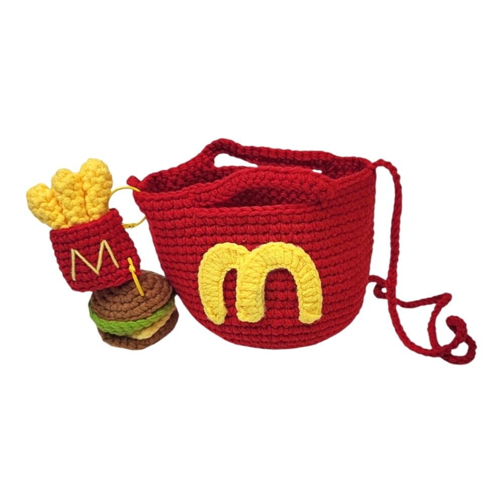 NWT Red Crochet Knit Grannycore Crossbody Purse